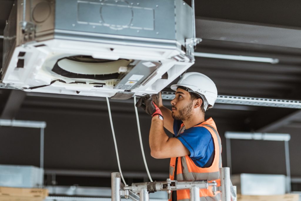 Air conditioning system installation being completed by a Hull mechanical engineer